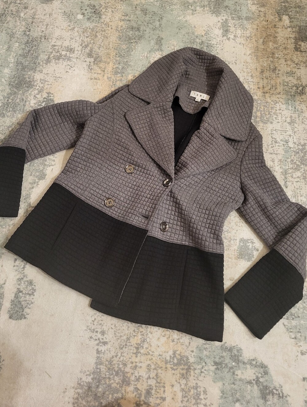 THML Two-Tone Quilted Peplum Blazer in Gray and Black